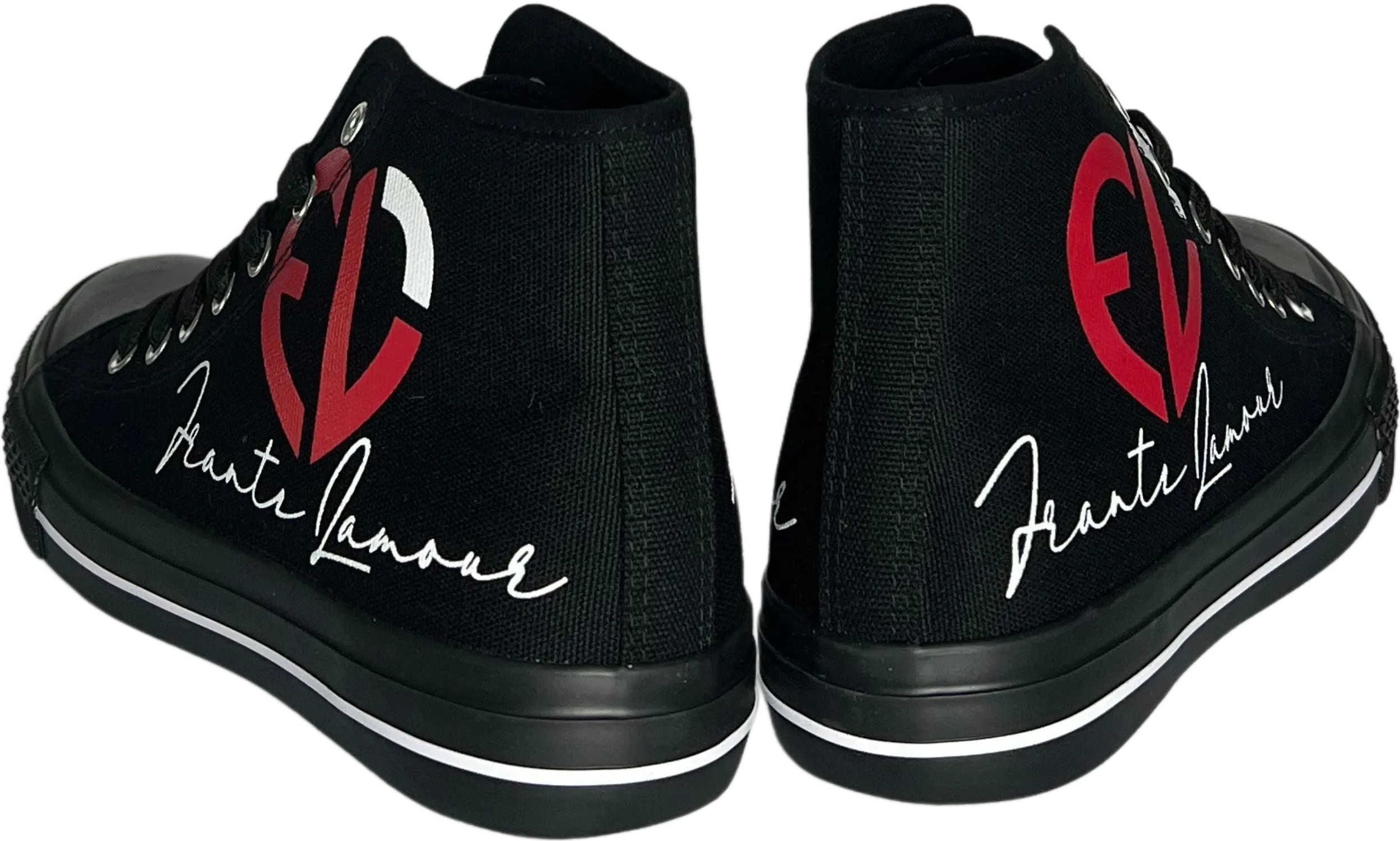 Frantz Lamour Signature Classic Women's High Top Canvas Lace Up Casual Walking Shoes - Black & Red