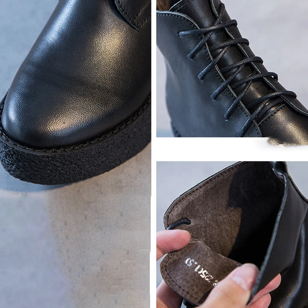 Genuine Leather Retro Women's Lace-Up Boots