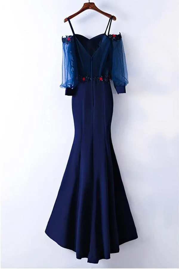 Gorgeous Mermaid Straps Long Sleeves Prom Dress With Applique  PG633