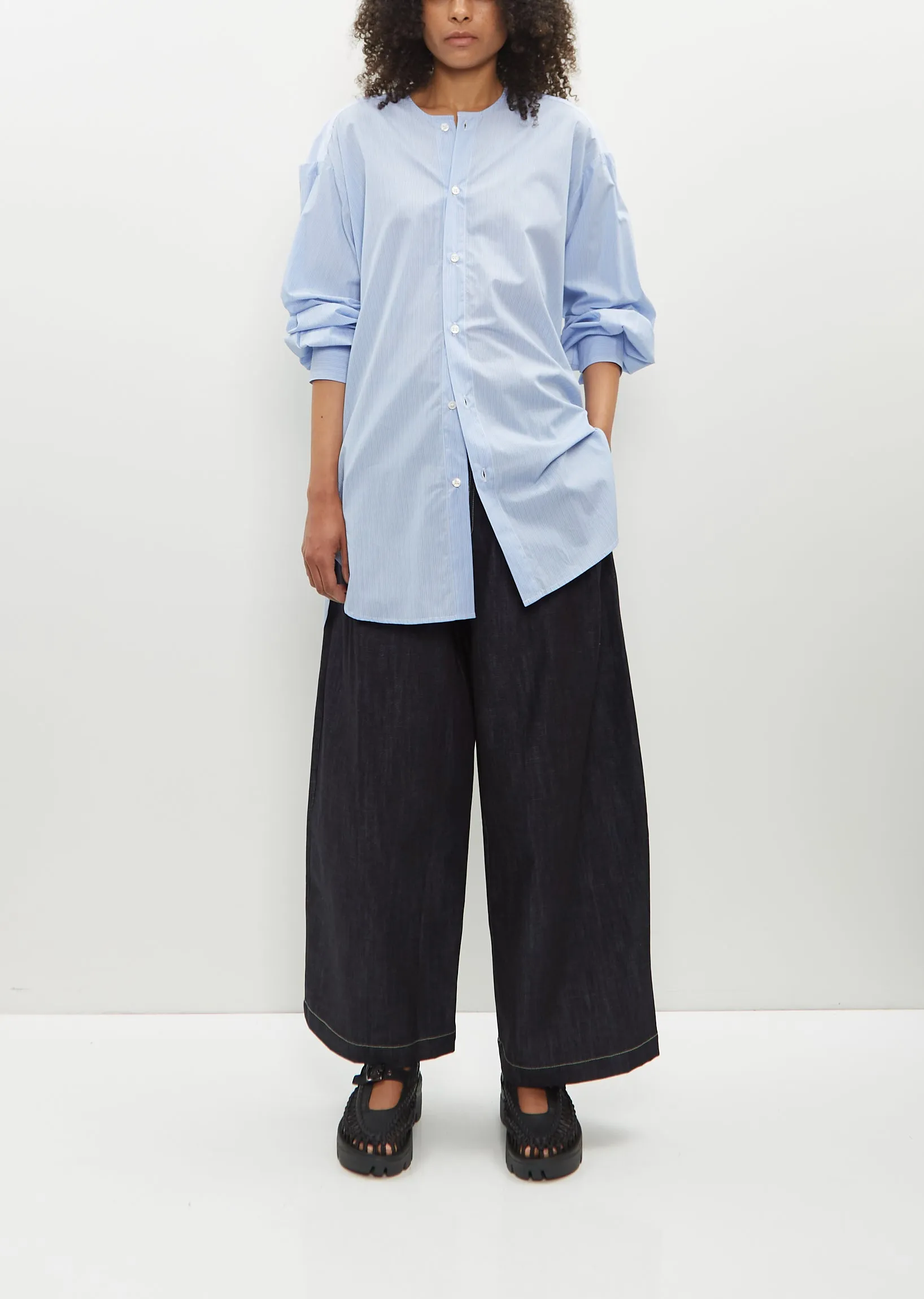 Hand Tie Striped Cotton Shirt
