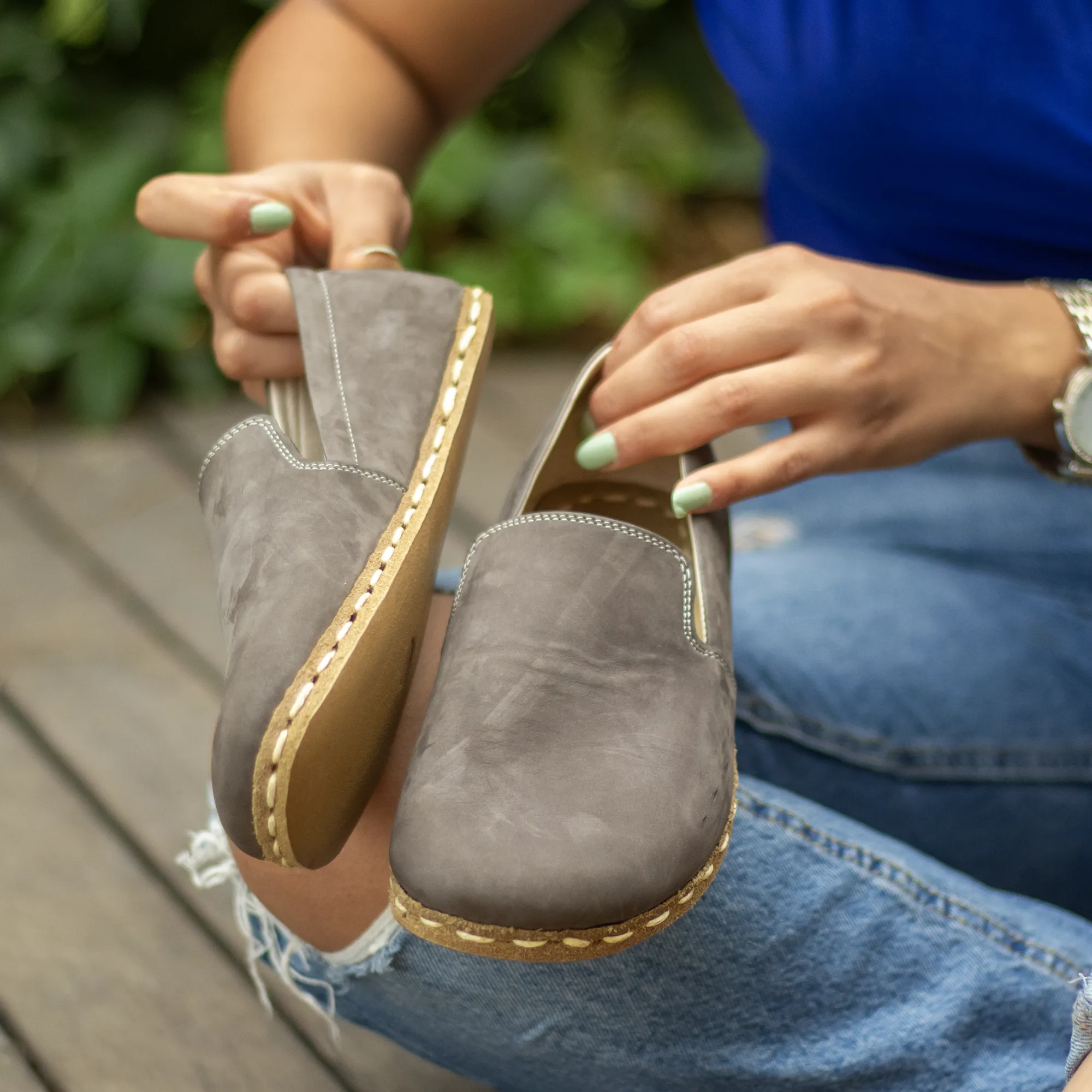Handmade Leather Barefoot Shoes for Women - Nubuck Gray