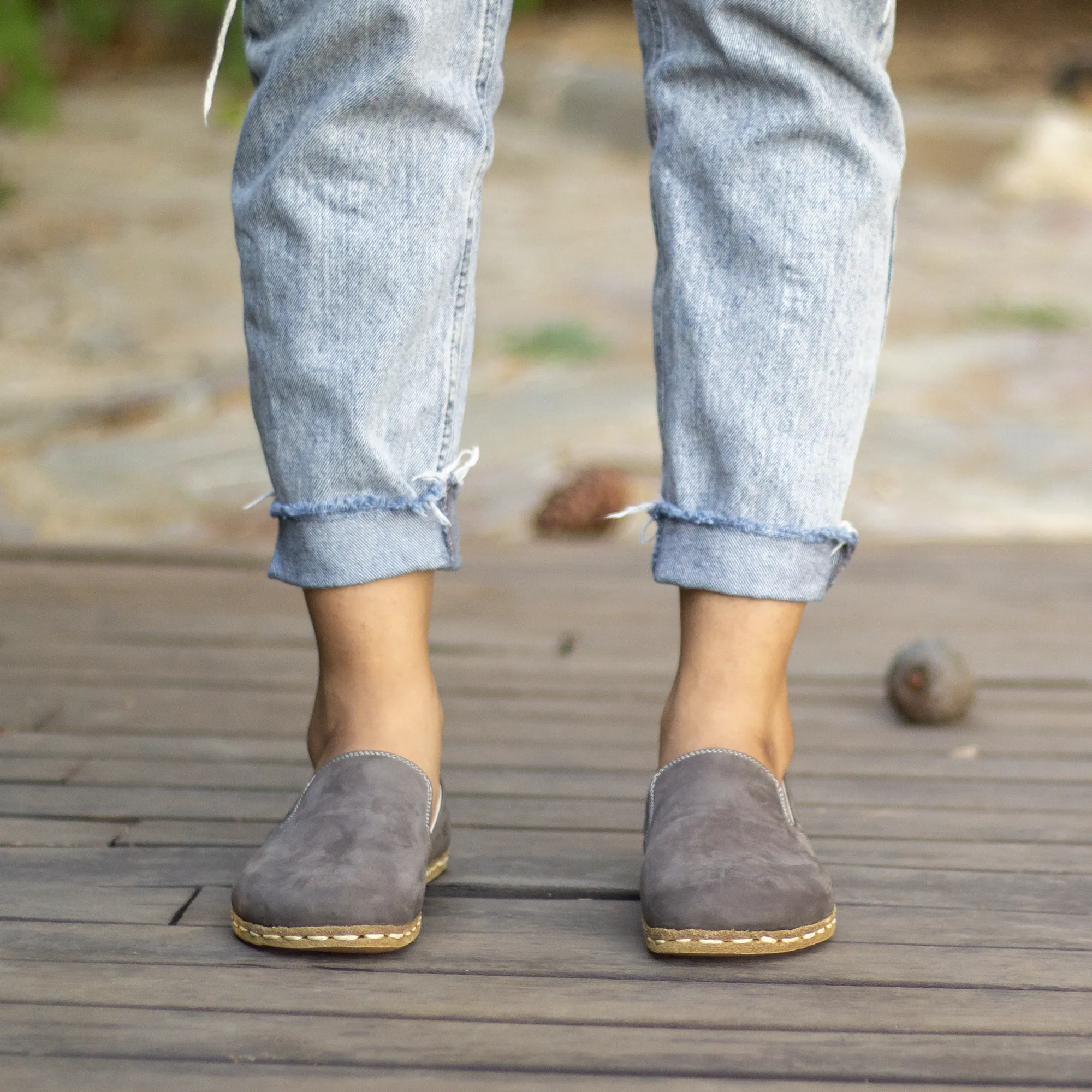 Handmade Leather Barefoot Shoes for Women - Nubuck Gray