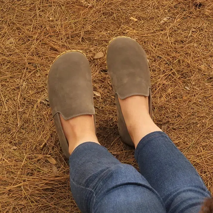 Handmade Leather Barefoot Shoes for Women - Nubuck Gray
