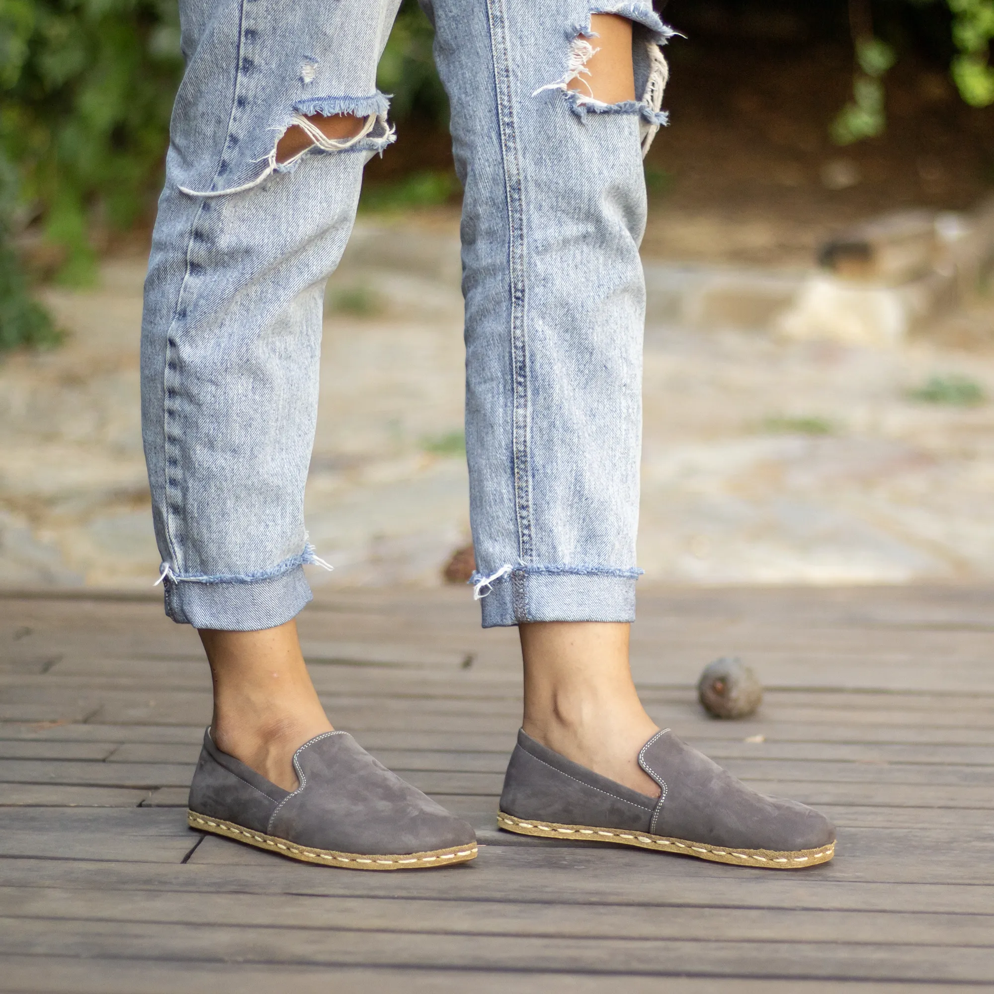 Handmade Leather Barefoot Shoes for Women - Nubuck Gray
