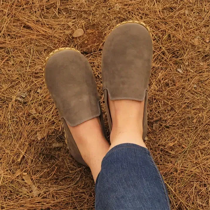Handmade Leather Barefoot Shoes for Women - Nubuck Gray