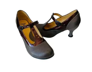 John Fluevog Bellevue Laura Evans Grey & Burgundy Fun Heeled Mary Janes Size 9