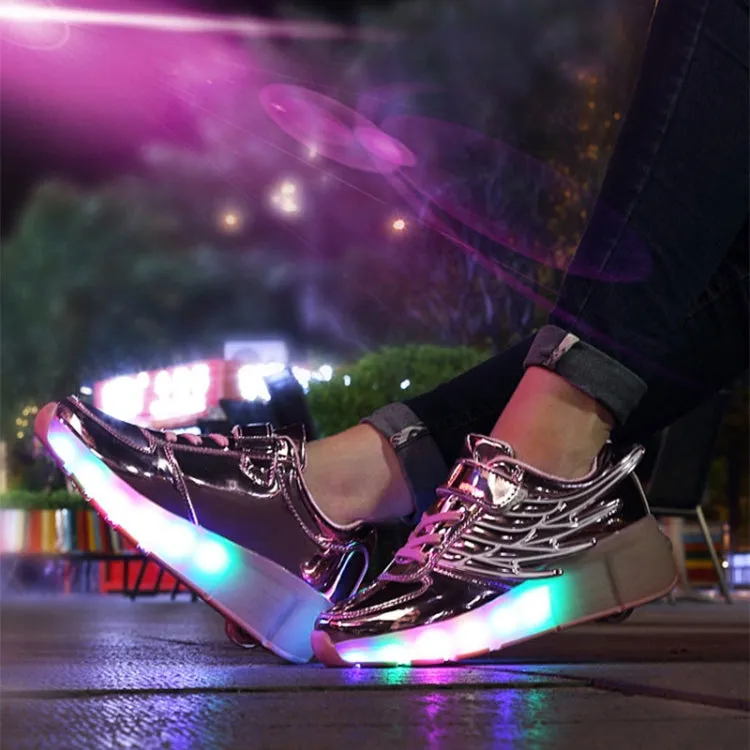 K02 LED Light Single Wheel Wing Roller Skating Shoes Sport Shoes, Size : 37 (Pink)