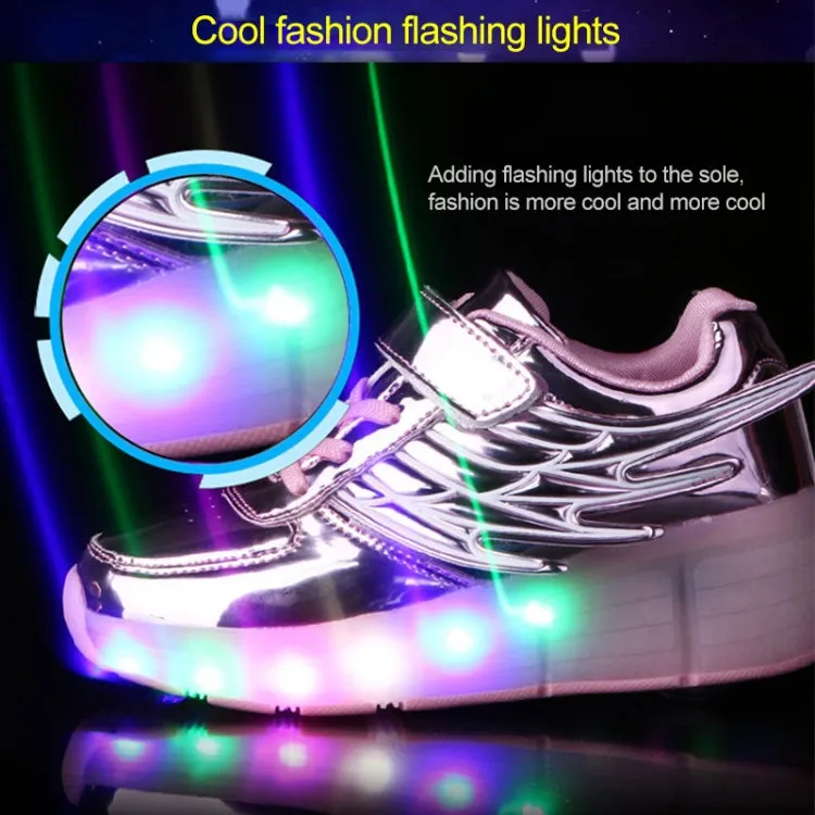K02 LED Light Single Wheel Wing Roller Skating Shoes Sport Shoes, Size : 37 (Pink)