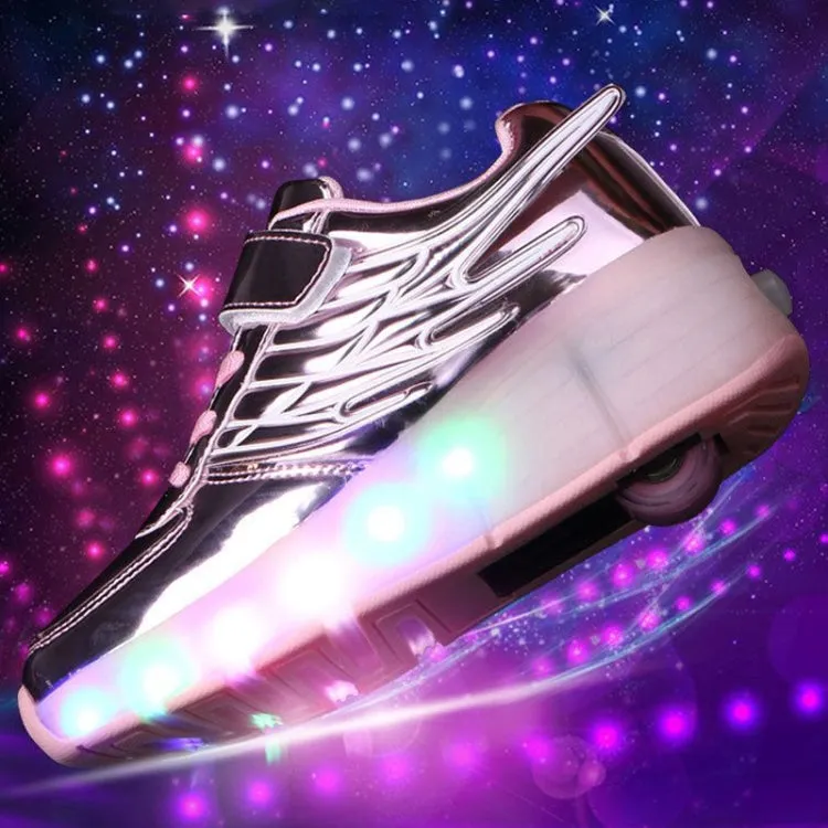 K02 LED Light Single Wheel Wing Roller Skating Shoes Sport Shoes, Size : 37 (Pink)