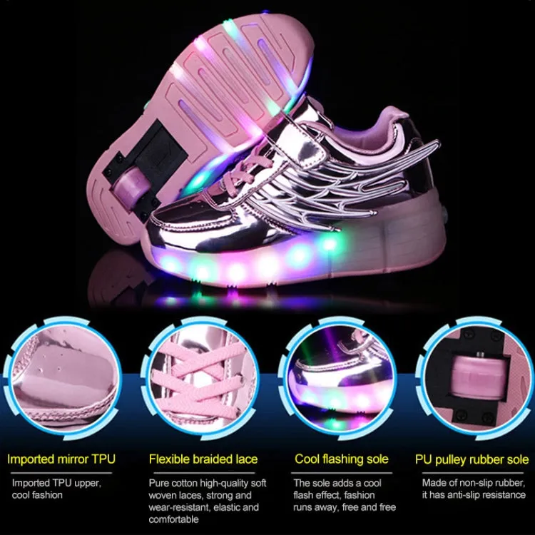 K02 LED Light Single Wheel Wing Roller Skating Shoes Sport Shoes, Size : 37 (Pink)