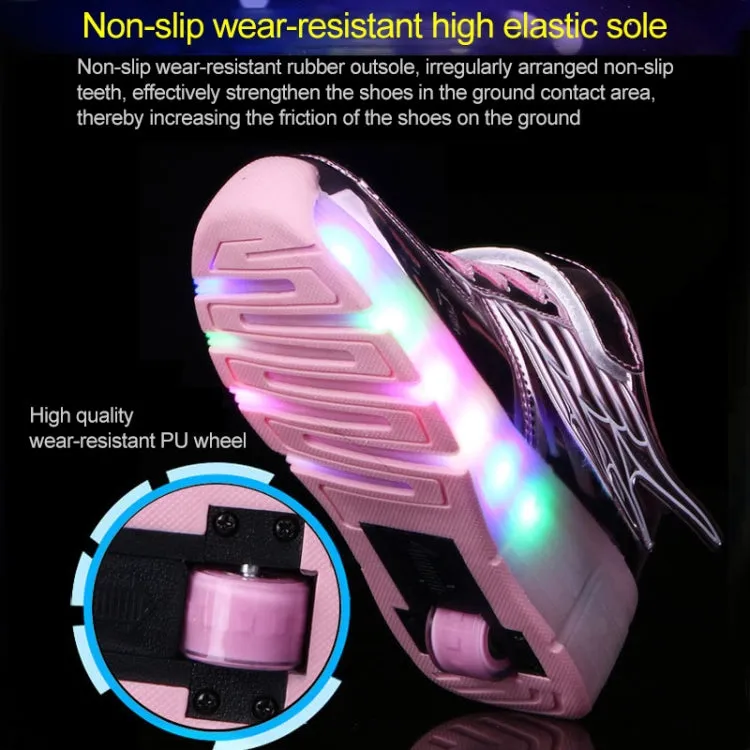 K02 LED Light Single Wheel Wing Roller Skating Shoes Sport Shoes, Size : 37 (Pink)