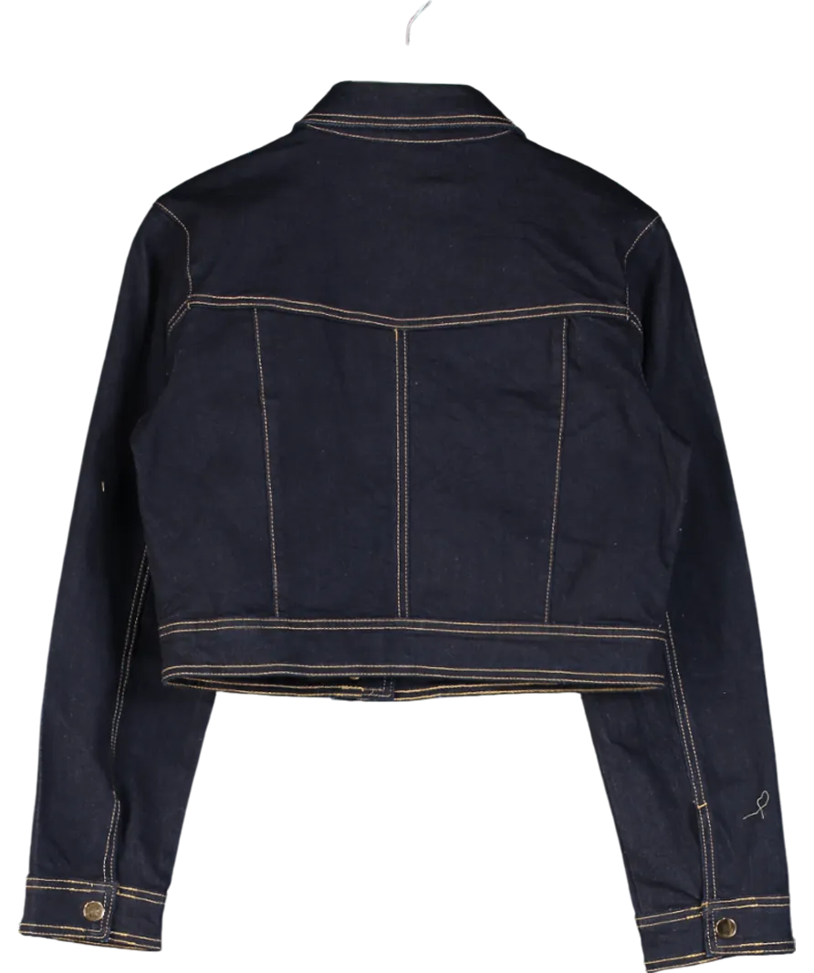 Karen Millen Blue Indigo Denim Contrast Stitch Detail Zip Through Jacket UK 10