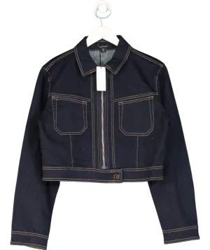 Karen Millen Blue Indigo Denim Contrast Stitch Detail Zip Through Jacket UK 10
