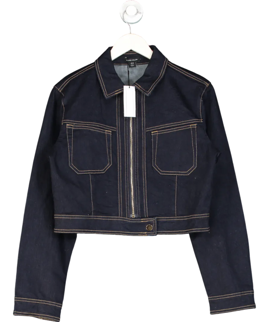 Karen Millen Blue Indigo Denim Contrast Stitch Detail Zip Through Jacket UK 10
