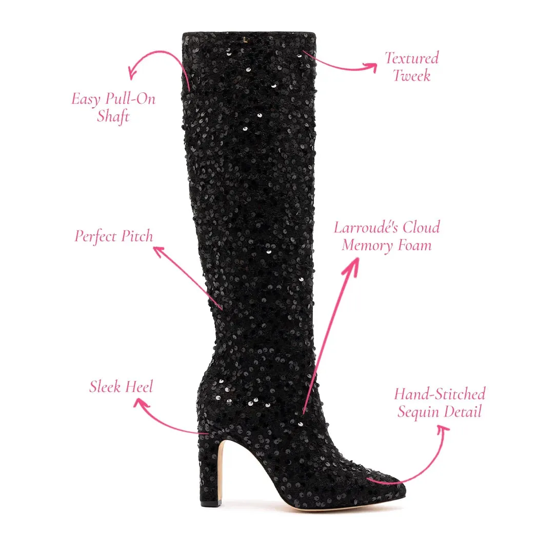 Larroude Cindy Hi Boot In Black Sequins