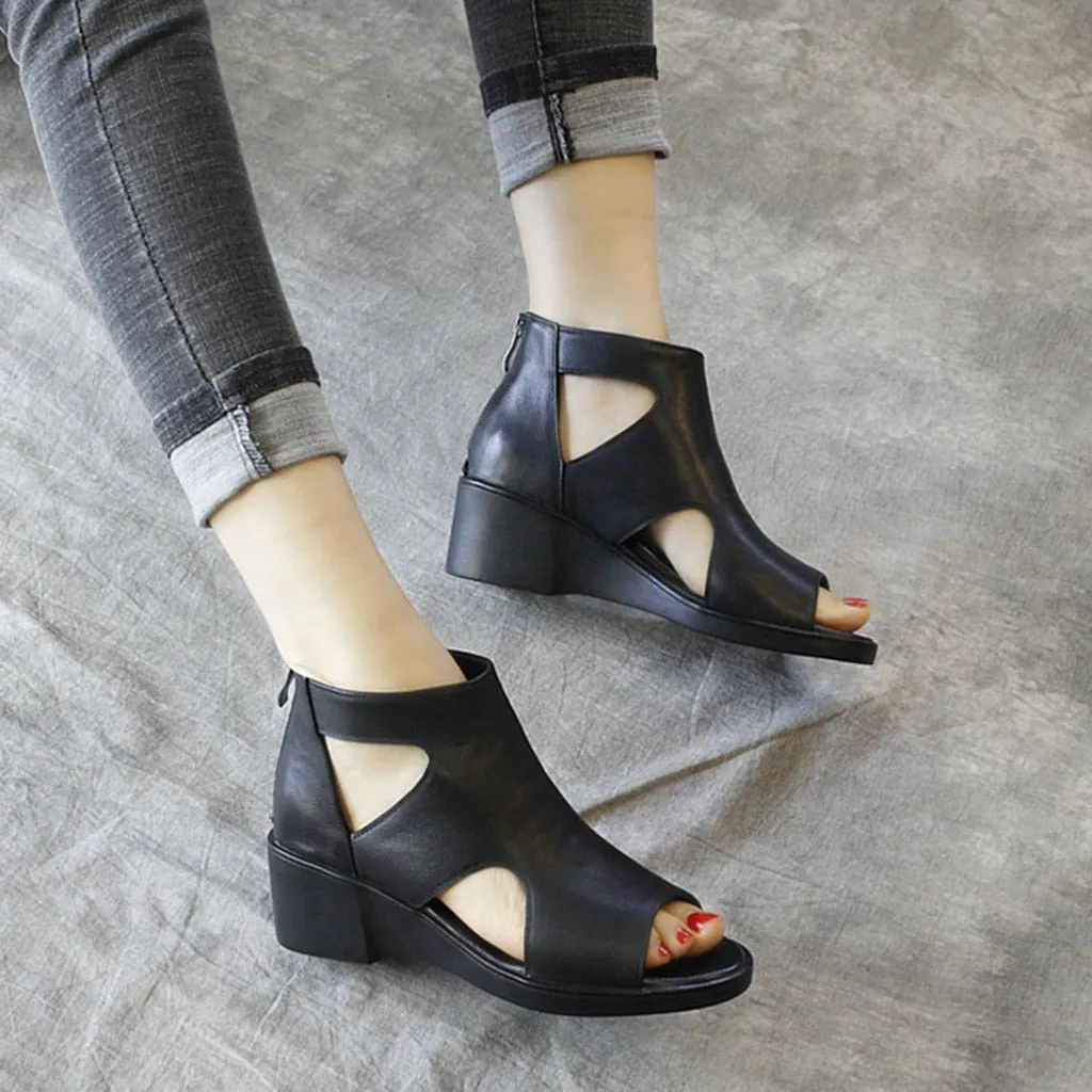 Leather Fish Toe Fashion Hollow Sandals