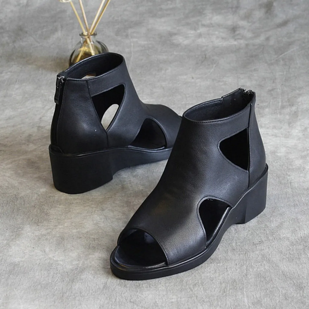 Leather Fish Toe Fashion Hollow Sandals