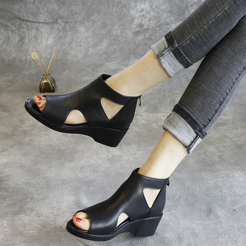 Leather Fish Toe Fashion Hollow Sandals