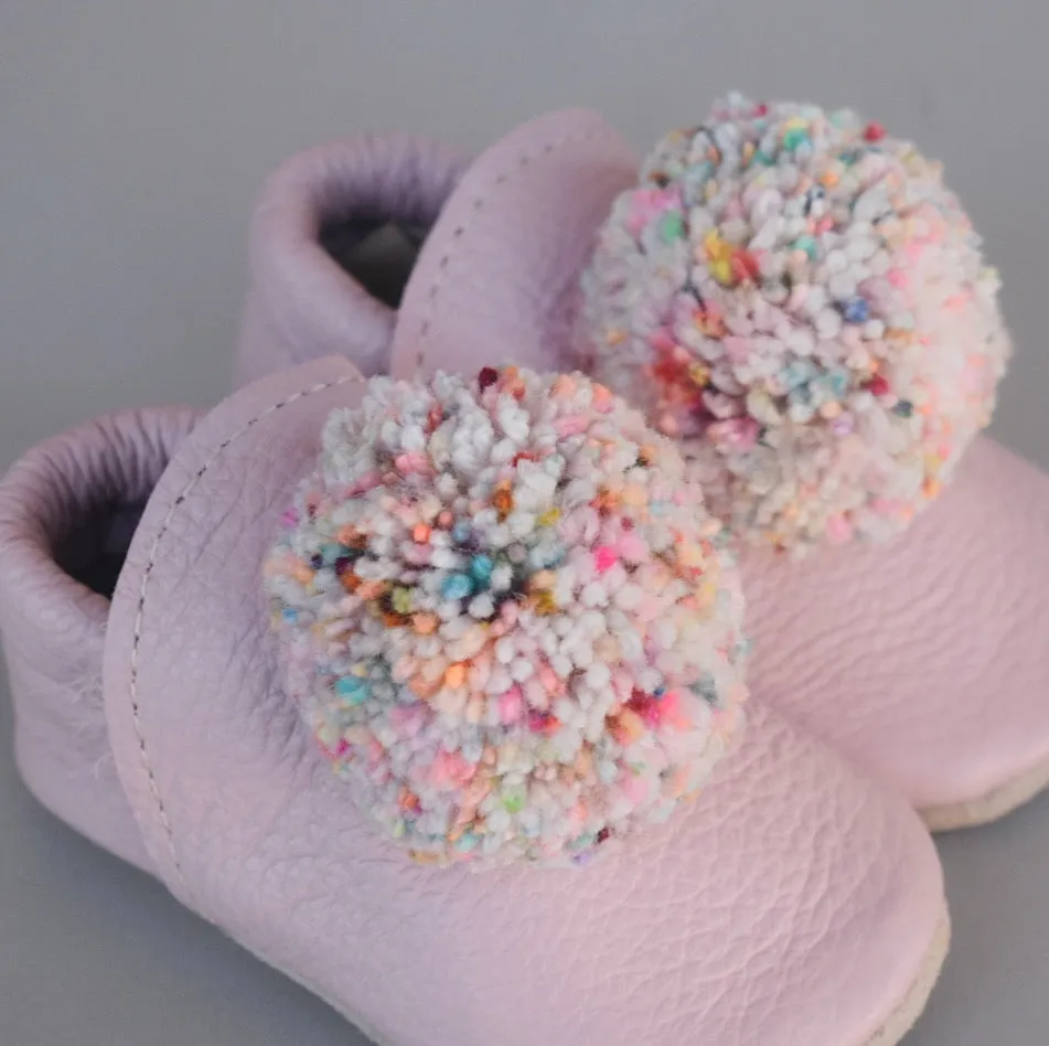 leather pompom shoes - light pink sprinkle