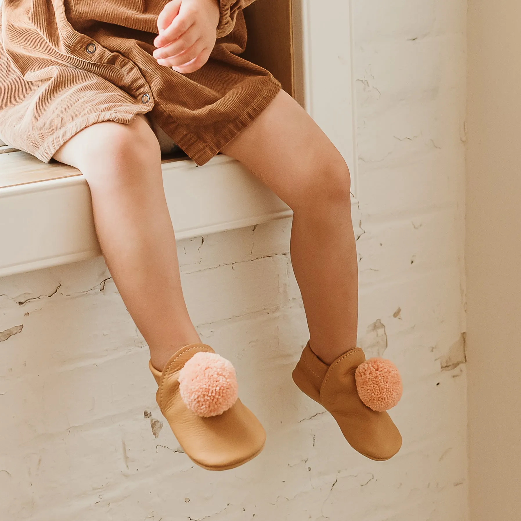 leather pompom shoes - light pink sprinkle