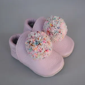leather pompom shoes - light pink sprinkle