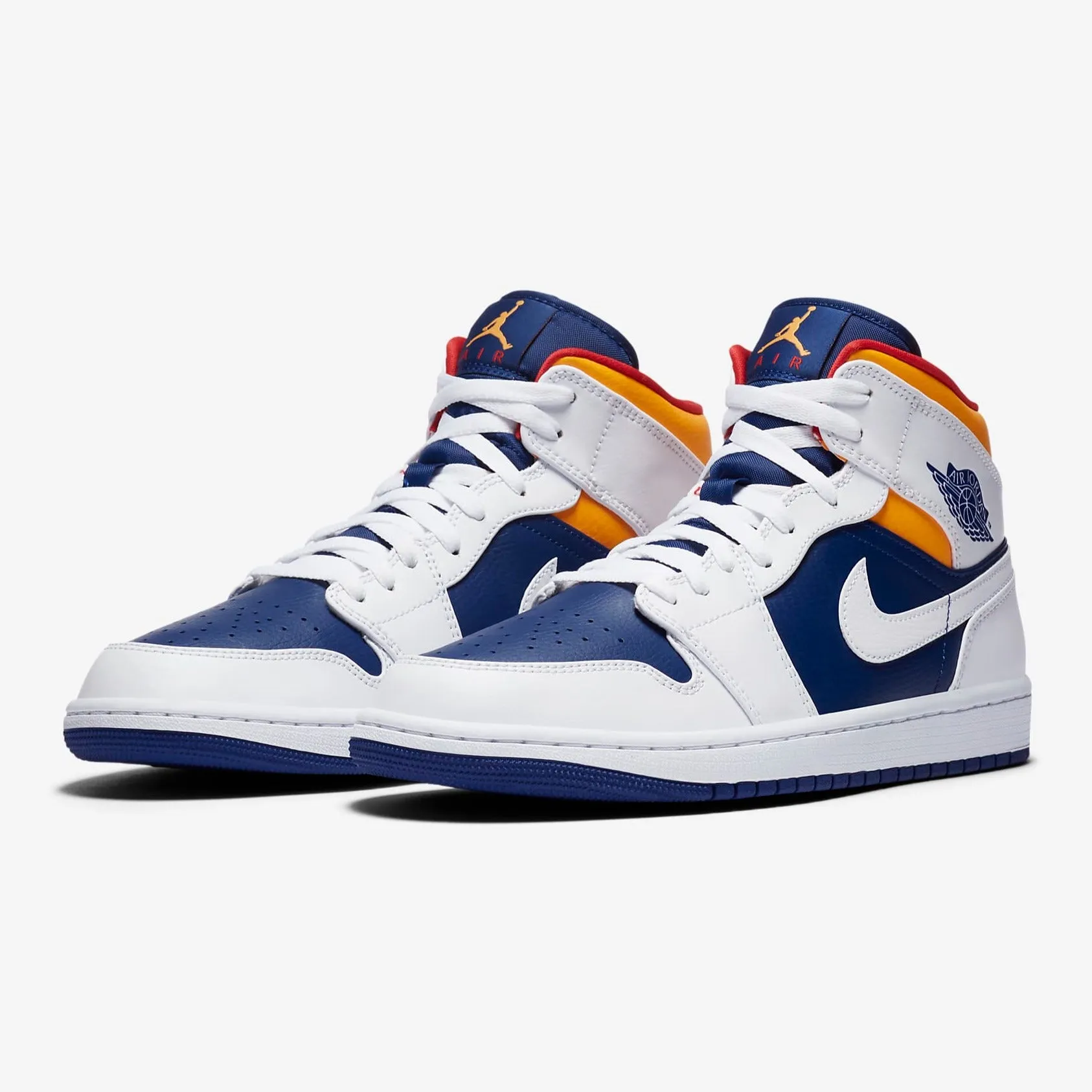 Men's Air Jordan 1 Mid (White/Laser Orange/Deep Royal/Track Red)(554724-131)