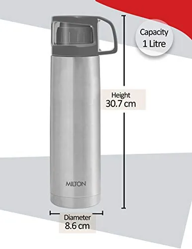 Milton Glassy 1000 Thermosteel 24 Hours Hot and Cold Water Bottle with Drinking Cup Lid, 1 Litre, Pink | Leak Proof | Office | Gym | Home | Kitchen | Hiking | Trekking | Travel