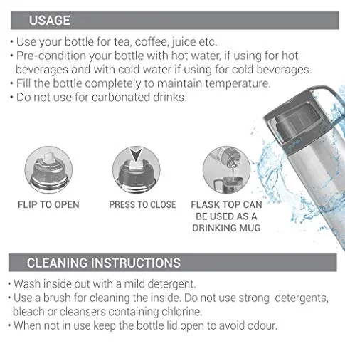 Milton Glassy 1000 Thermosteel 24 Hours Hot and Cold Water Bottle with Drinking Cup Lid, 1 Litre, Pink | Leak Proof | Office | Gym | Home | Kitchen | Hiking | Trekking | Travel