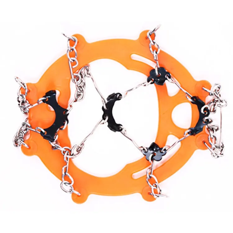 One Pair 8 Teeth Anti-Slip Ice Gripper Hiking Climbing Chain Shoes Covers(Orange)