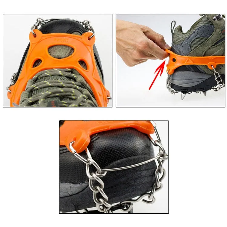 One Pair 8 Teeth Anti-Slip Ice Gripper Hiking Climbing Chain Shoes Covers(Orange)