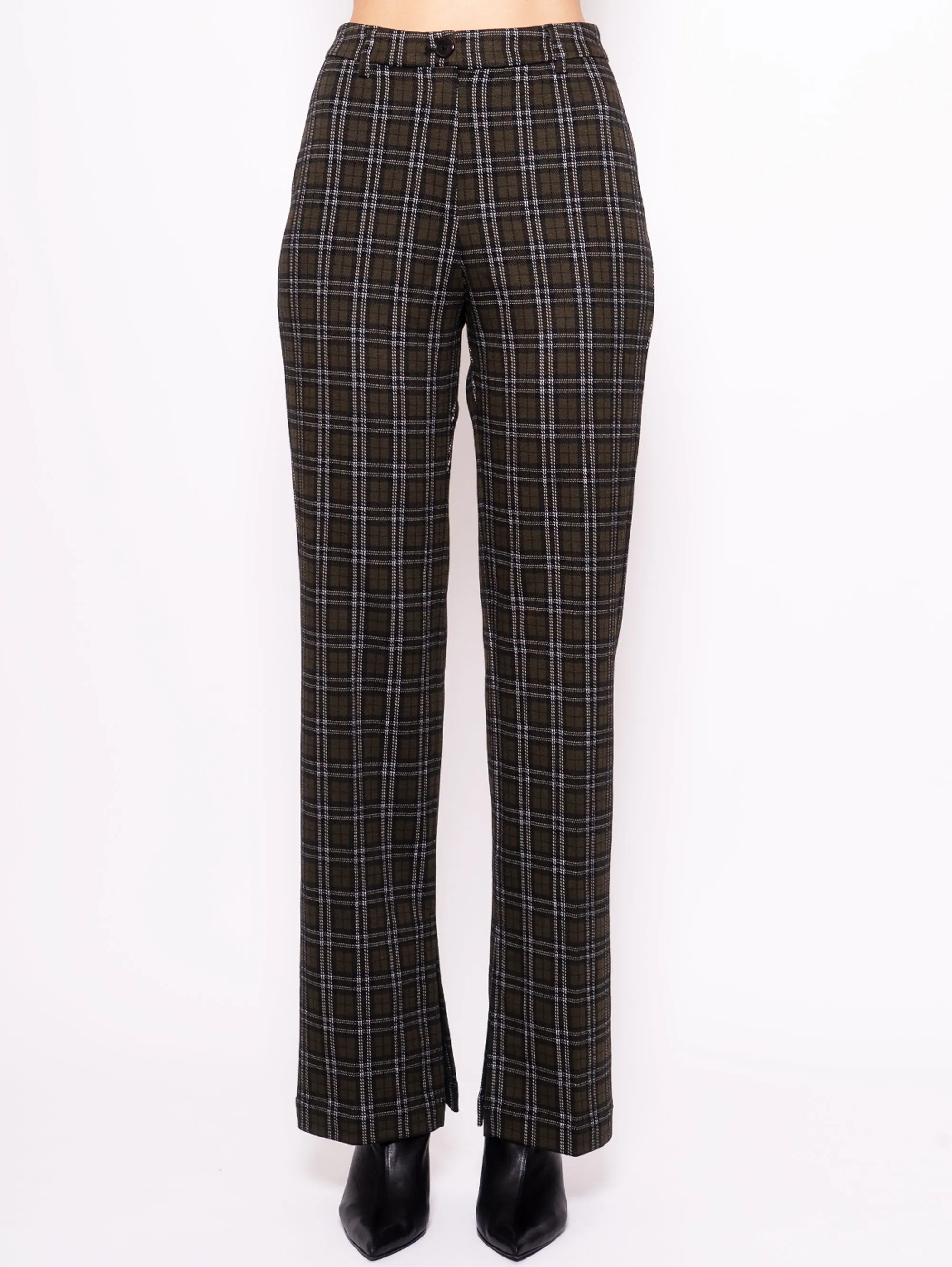 Pantaloni Check Vita Alta Verde