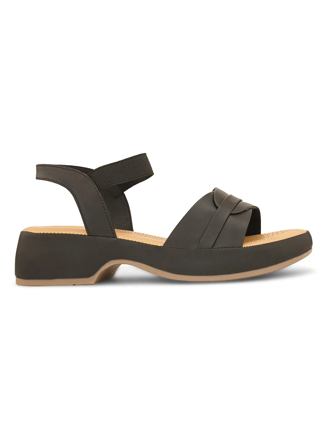 Pelle Albero Black Faux Leather Slip on Extra Padding Comfortable Sandal For Women