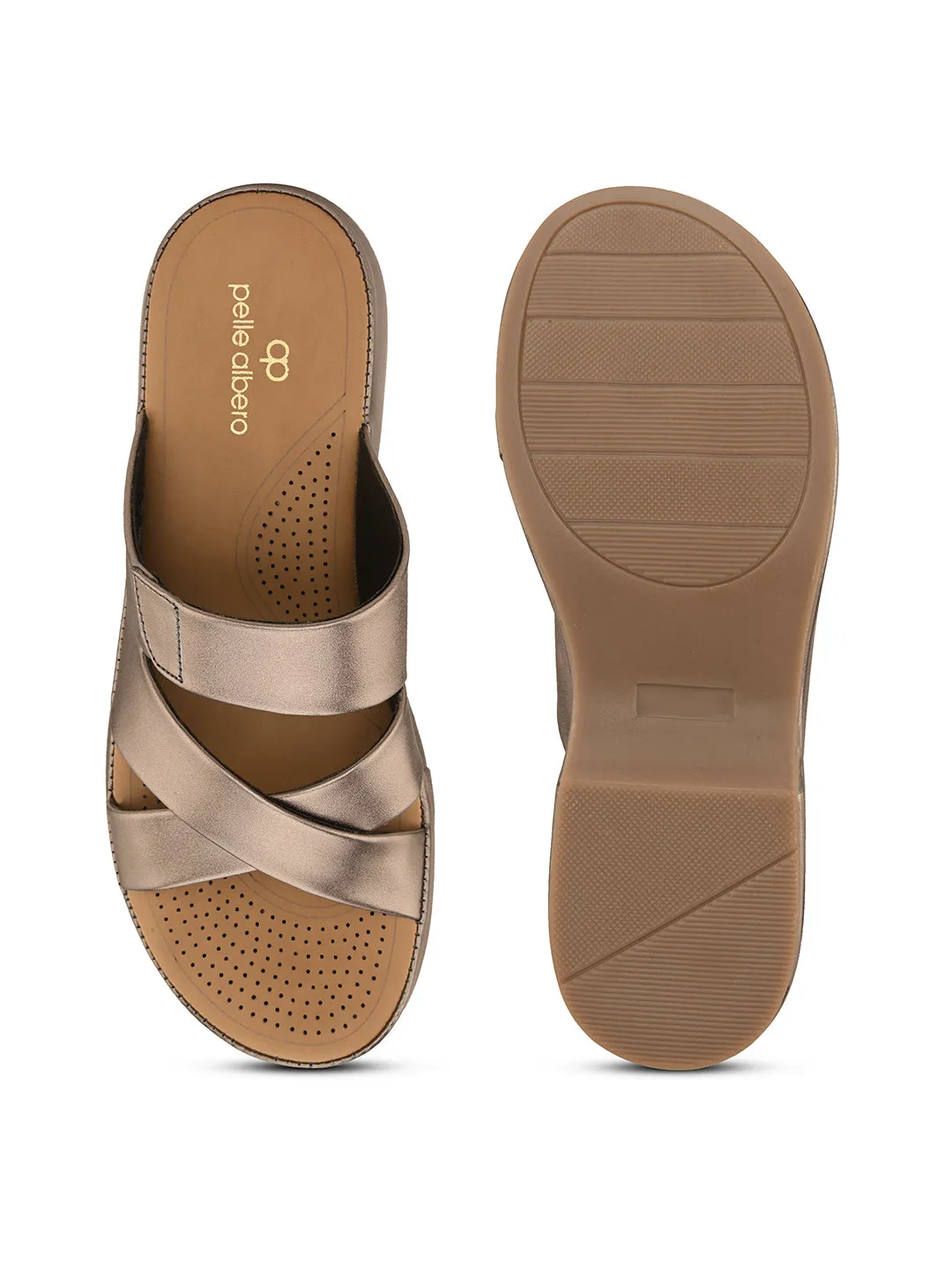 Pelle Albero Grey Faux Leather Slip on Extra Padding Comfortable Sandal For Women