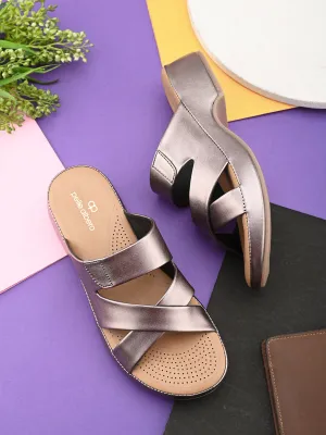 Pelle Albero Grey Faux Leather Slip on Extra Padding Comfortable Sandal For Women