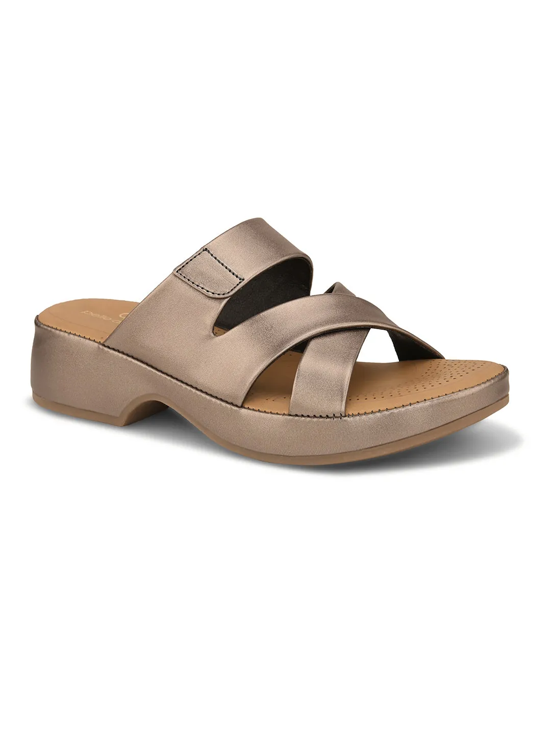 Pelle Albero Grey Faux Leather Slip on Extra Padding Comfortable Sandal For Women