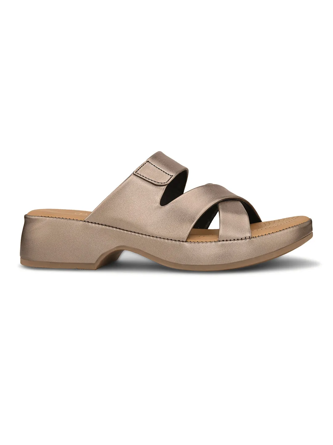 Pelle Albero Grey Faux Leather Slip on Extra Padding Comfortable Sandal For Women