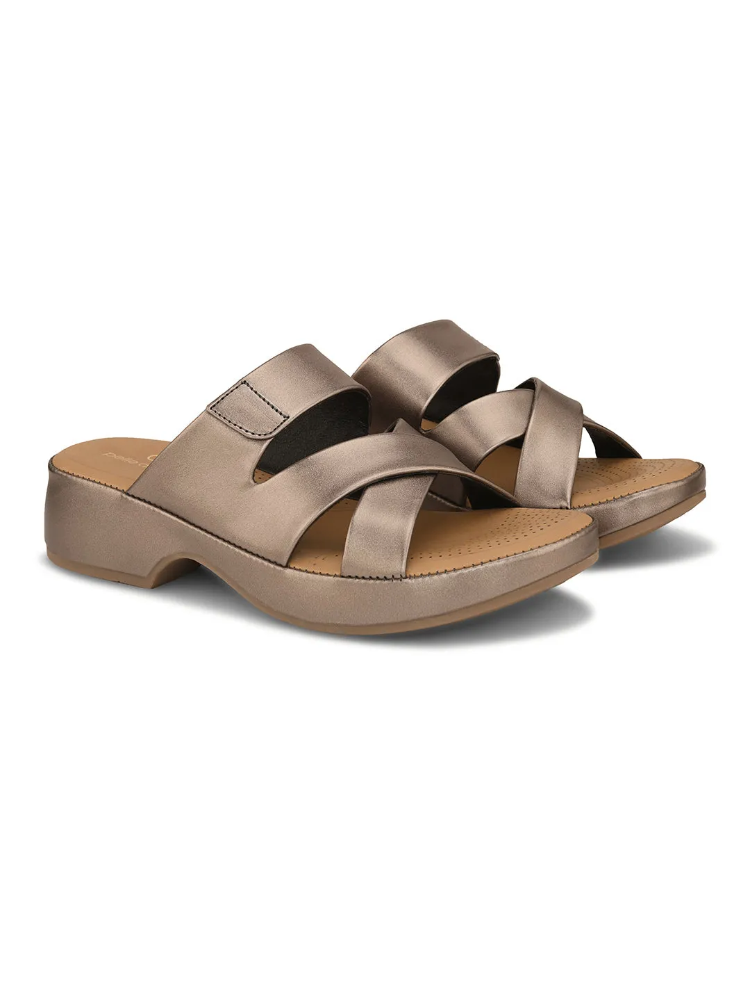 Pelle Albero Grey Faux Leather Slip on Extra Padding Comfortable Sandal For Women