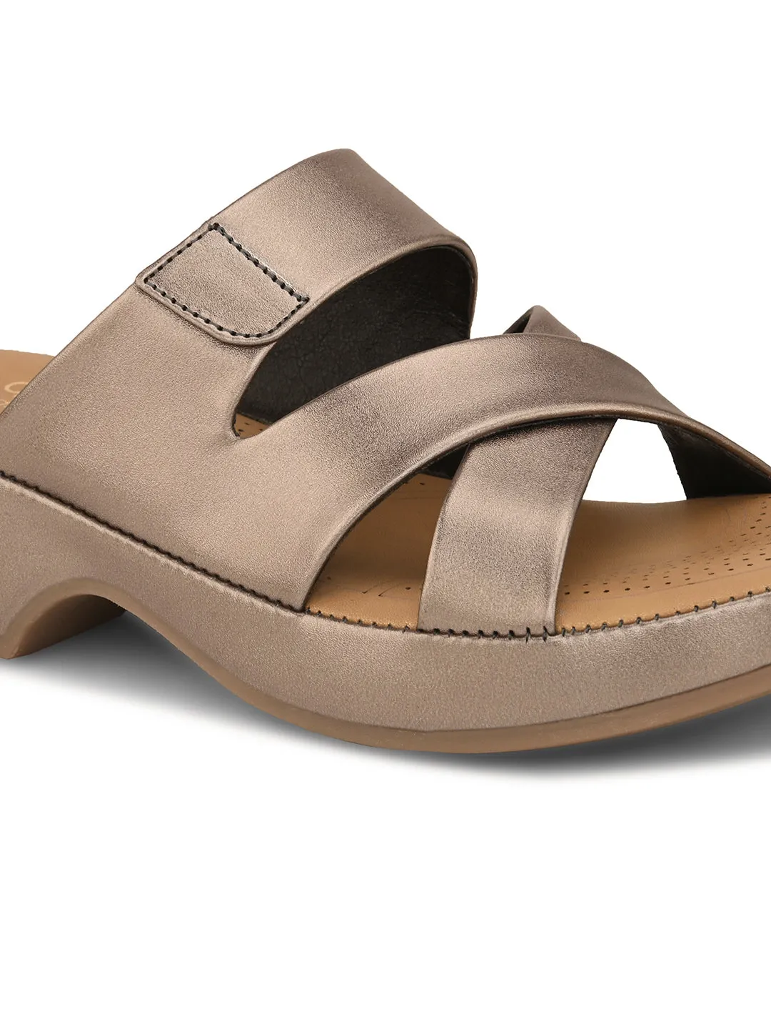 Pelle Albero Grey Faux Leather Slip on Extra Padding Comfortable Sandal For Women