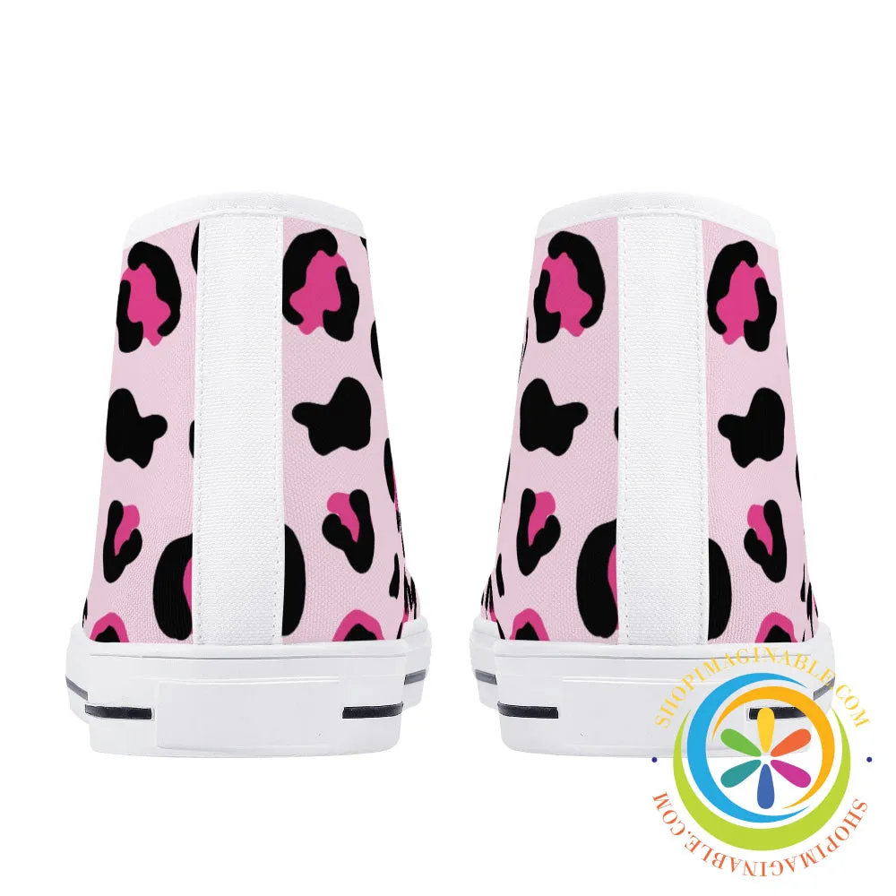 Pink Cheetah Ladies High Top Canvas Shoes