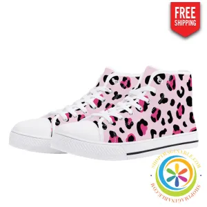 Pink Cheetah Ladies High Top Canvas Shoes