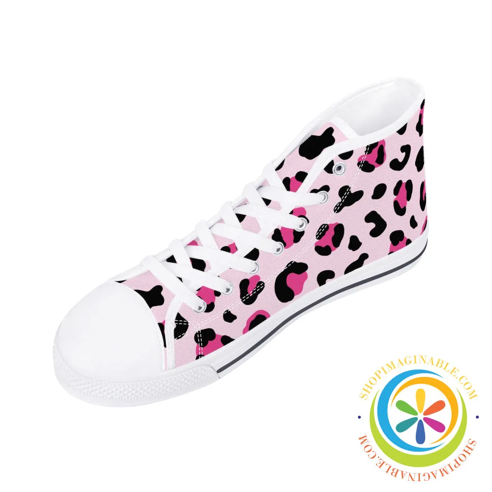 Pink Cheetah Ladies High Top Canvas Shoes