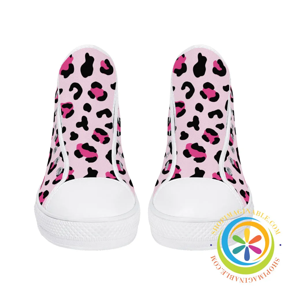 Pink Cheetah Ladies High Top Canvas Shoes