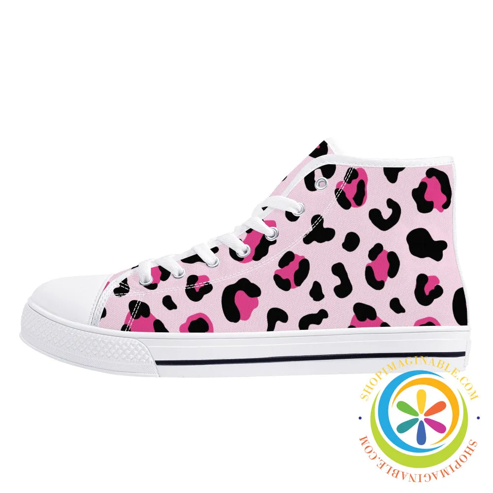 Pink Cheetah Ladies High Top Canvas Shoes
