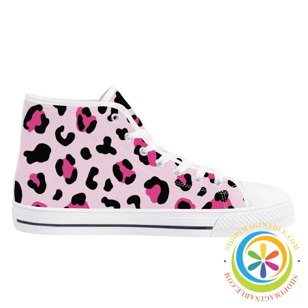 Pink Cheetah Ladies High Top Canvas Shoes
