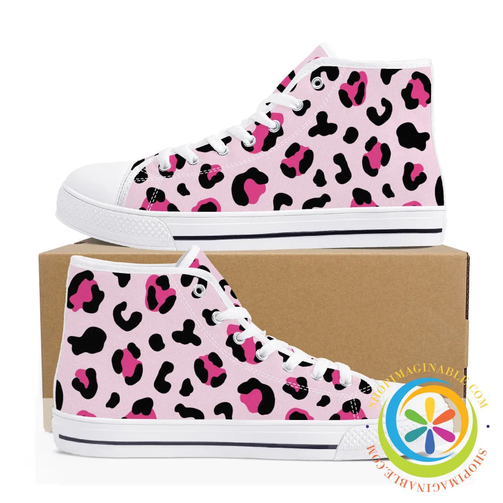 Pink Cheetah Ladies High Top Canvas Shoes