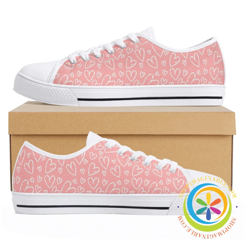 Pink Hearts Ladies Low Top Canvas Shoes