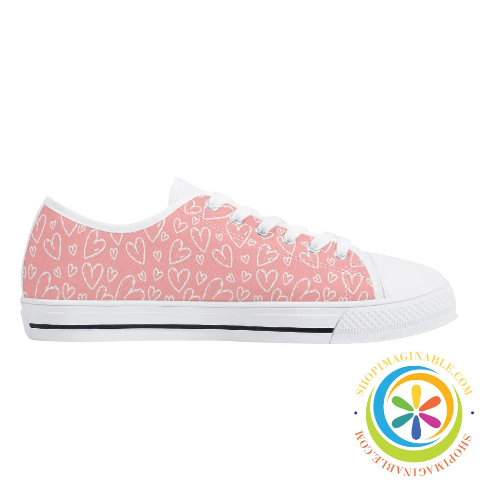 Pink Hearts Ladies Low Top Canvas Shoes