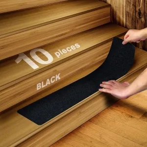 Pre-cut Non Slip PEVA Strips for Staircase, Indoor, Outdoor | Pack of 10, Size 60x15cms, Black color|