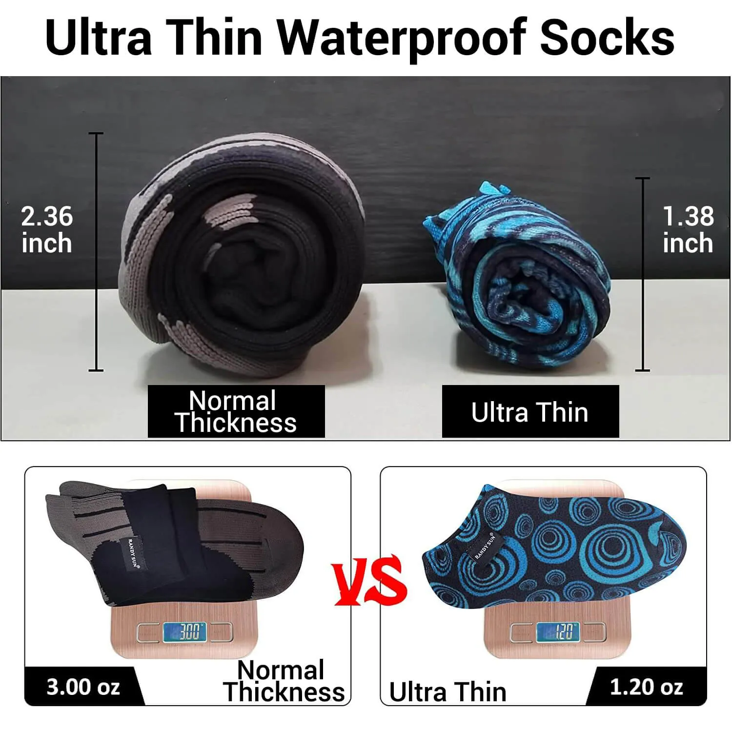 RANDY SUN 1.2oz Ultra Thin Breathable Waterproof Socks Ankle Low Cut