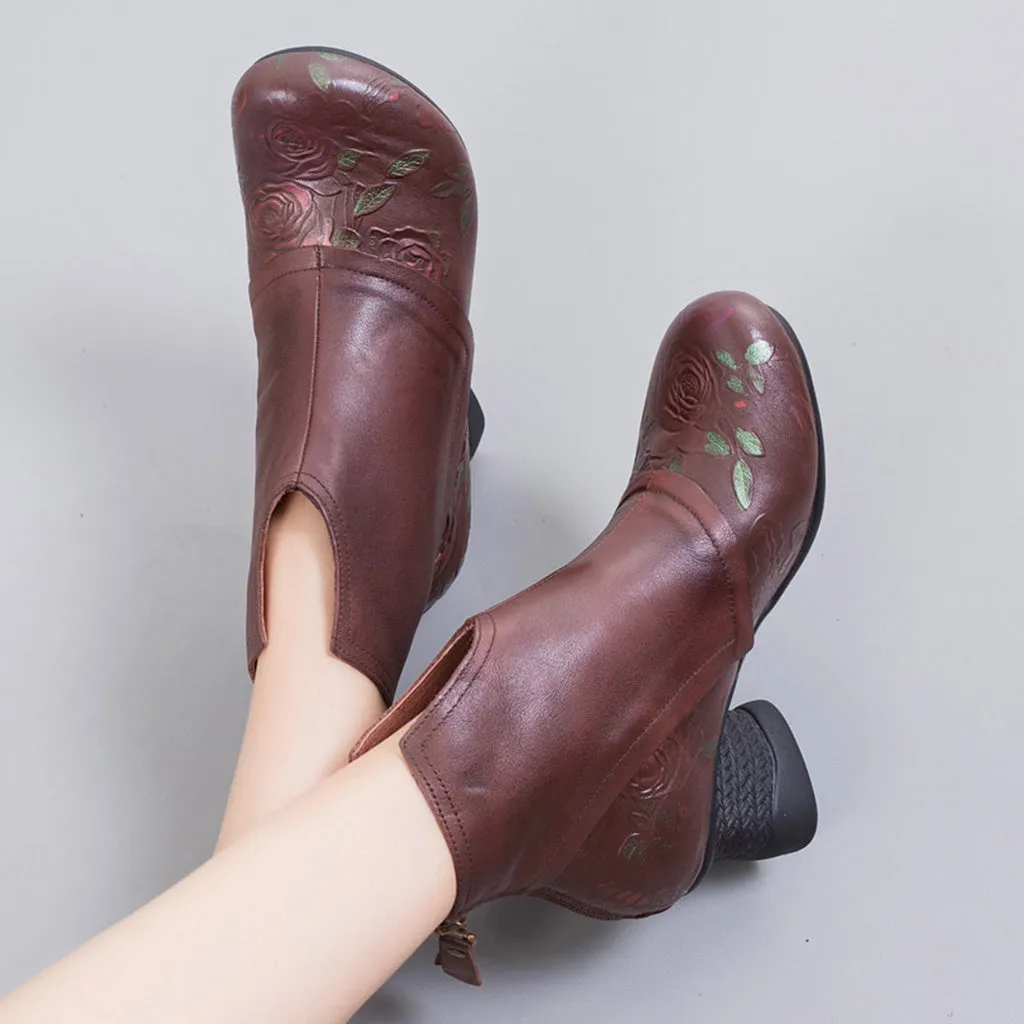 Retro Leather High-Heeled Women's Short Boots | Gift Shoes